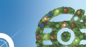 Imagem do logotipo da LusNIC edição do Natal com textura e decoração de uma árvore de Natal