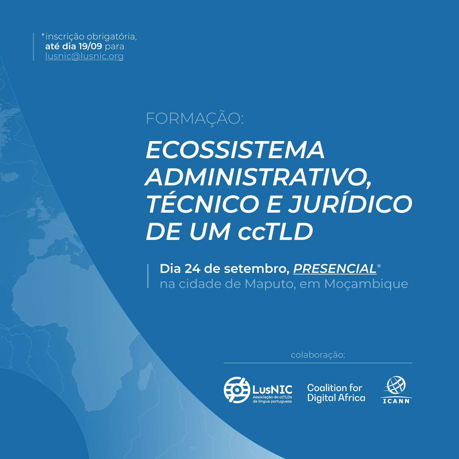 Imagem com texto: "Formação ecossistema administrativo, técnico e jurídico de um ccTLD"