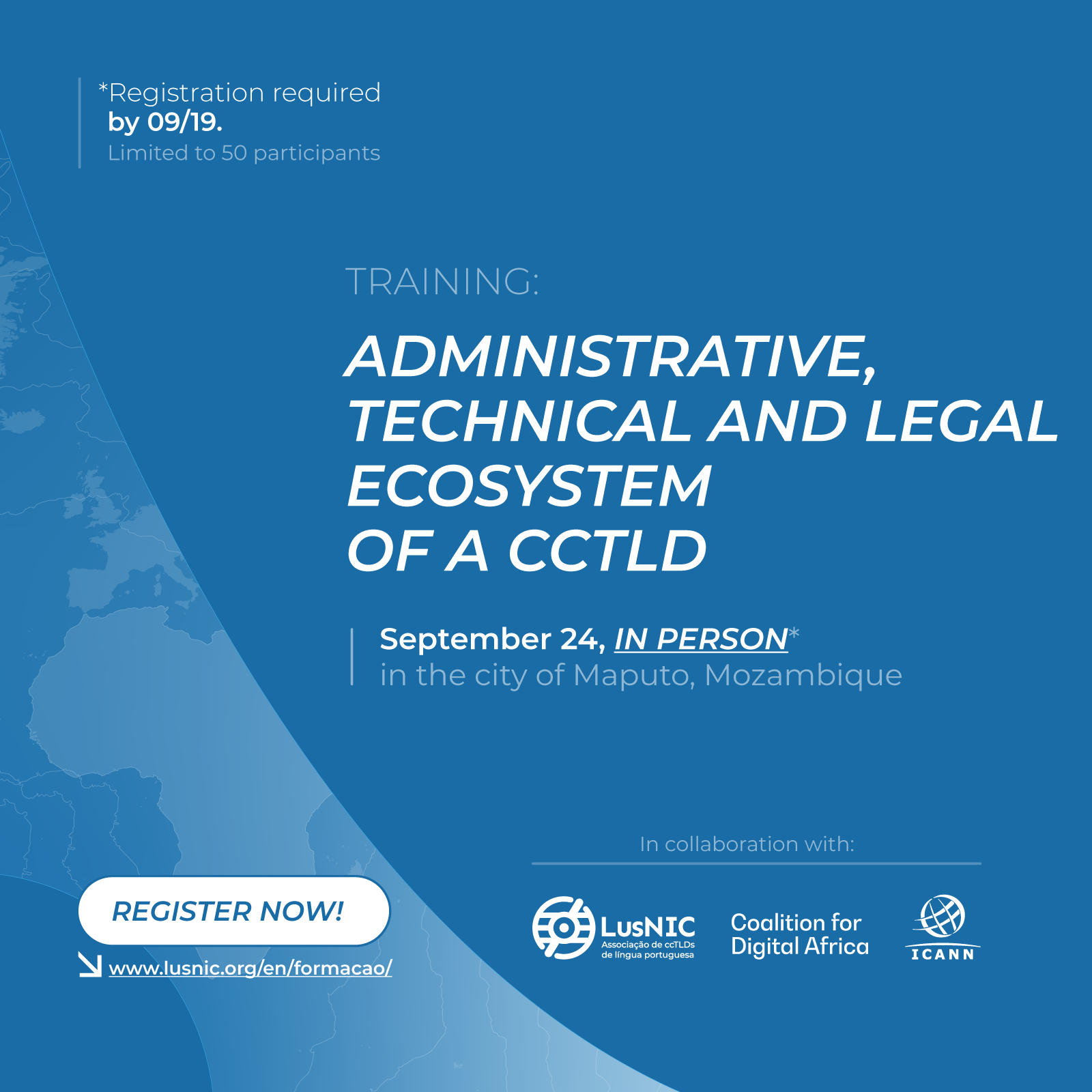 Imagem com texto: "Formação ecossistema administrativo, técnico e jurídico de um ccTLD"